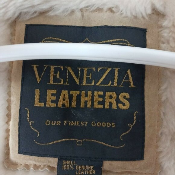 Venezia Leathers Womens Genuine Leather Suede Coat Sherpa Lined Hooded Sz 14/16 - Picture 4 of 12
